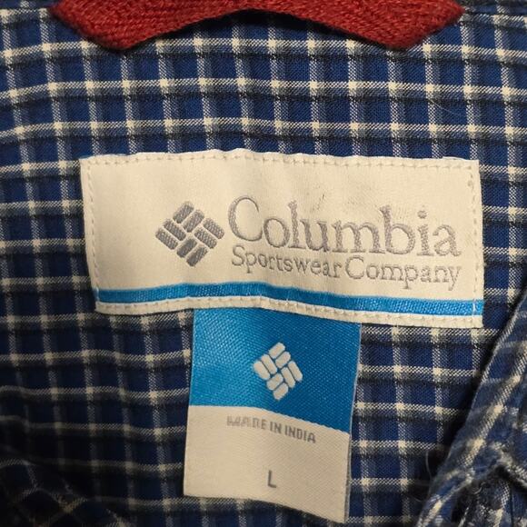 Columbia Blue Checkered Plaid Mens Button-Up Shirt Size Large - Picture 6 of 6